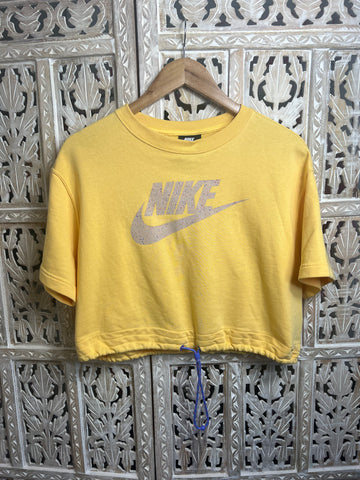 Ladies Yellow Nike Cropped Sweatshirt-Size Medium