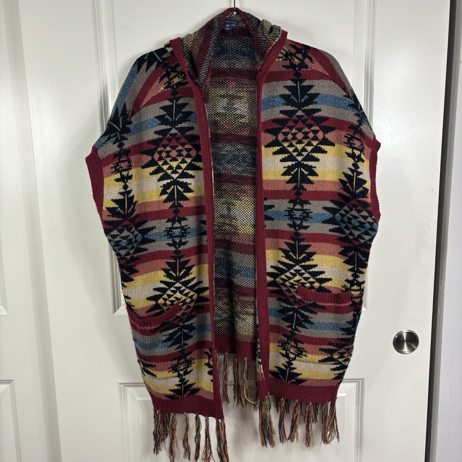 American Eagle Southwest Aztec Fringe Cardigan Sweater Hooded Womens XS/ S