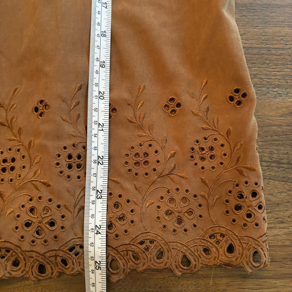 Appraisal Womens Faux Suede Like Button Floral Hem Size 14 Plus Brown Long Sleeve