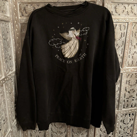 Vtg Great American Peace On Earth Angel Black Sweatshirt Women's Pullover Sz XL