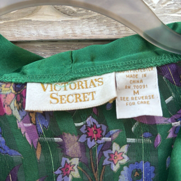 VTG Victoria's Secret Gold Label M Sheer Sleep Shirt Night Gown Green Floral