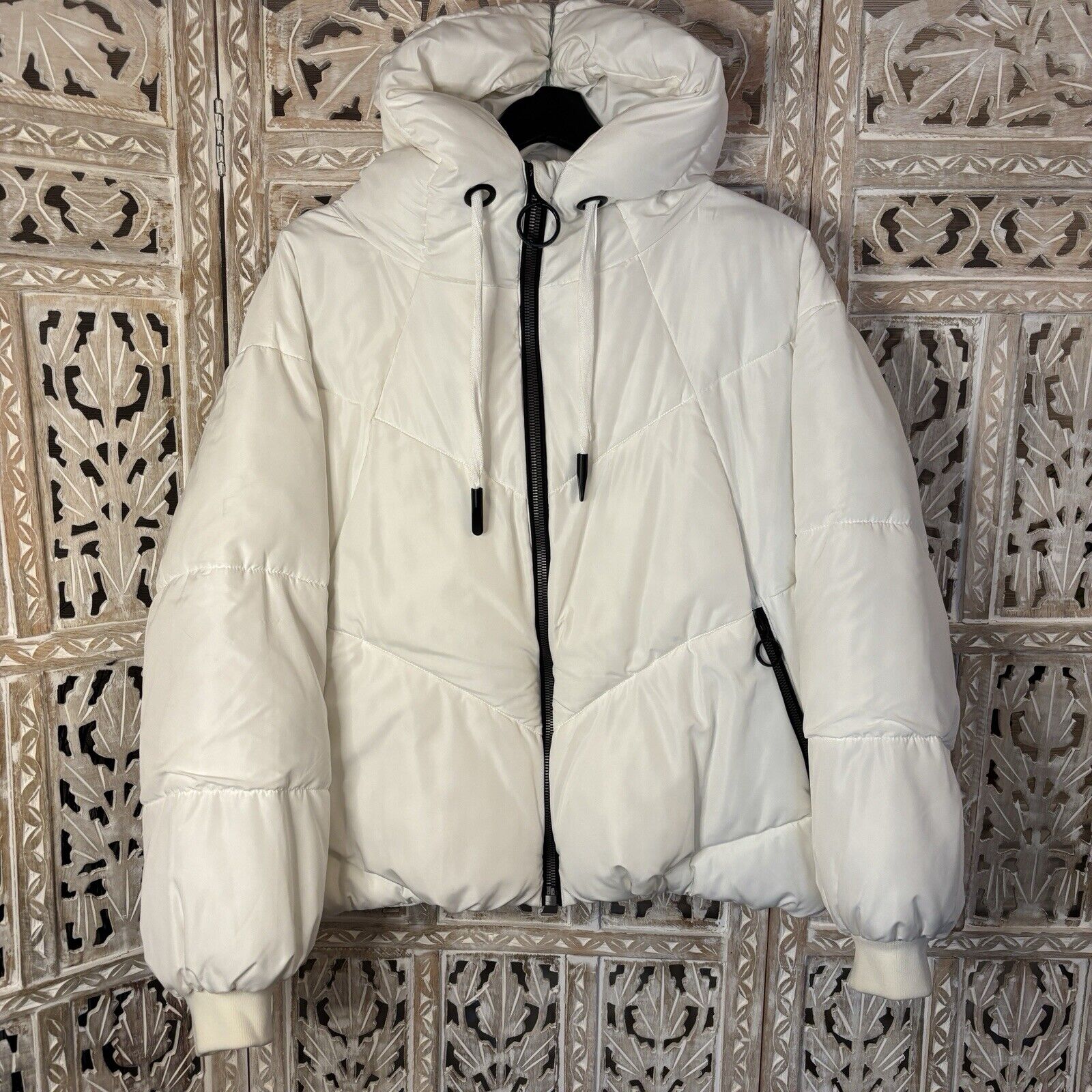 Zara bomber jacket coat puffer women MED zip down winter retro comfy snow white