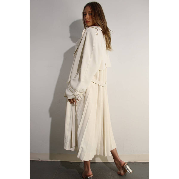In the Trenches Back Pleated Long Trench Coat~Cream