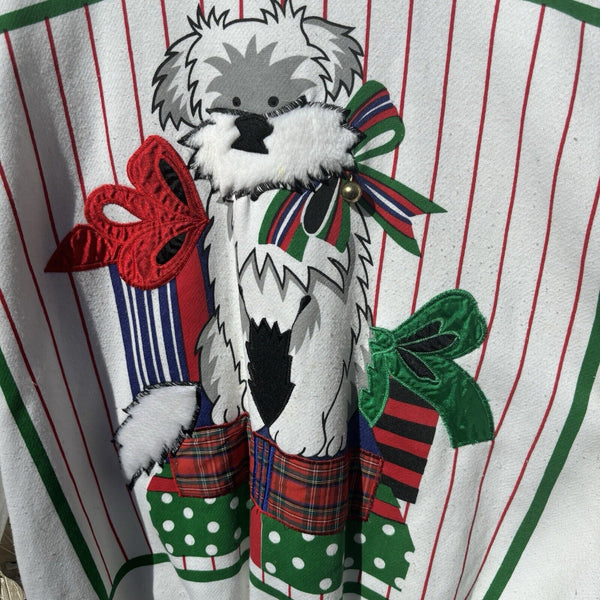 VTG Christmas Striped Sweater Crewneck Mock Neck Animal Gift Rescue Dog White-L