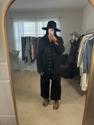 Black Crinkle Loungewear Set