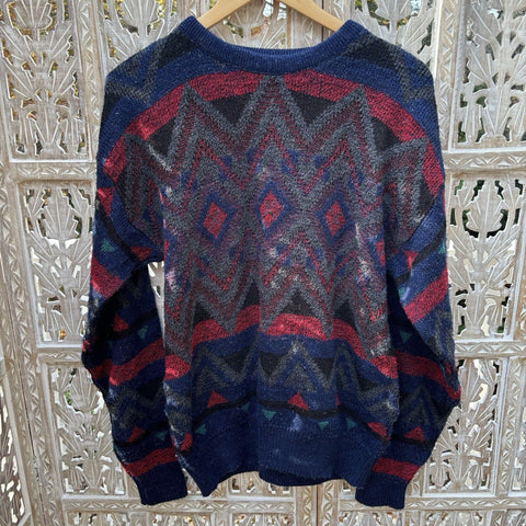 Vintage Jantzen Sweater Mens Multicolor Geometric USA Made Grandpa Knit Sz:Med