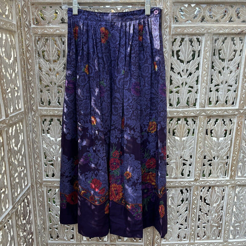 VTG Susan Bristol Purple Floral Skirt Pockets Pleated Midi Skirt Cottage Core size 4