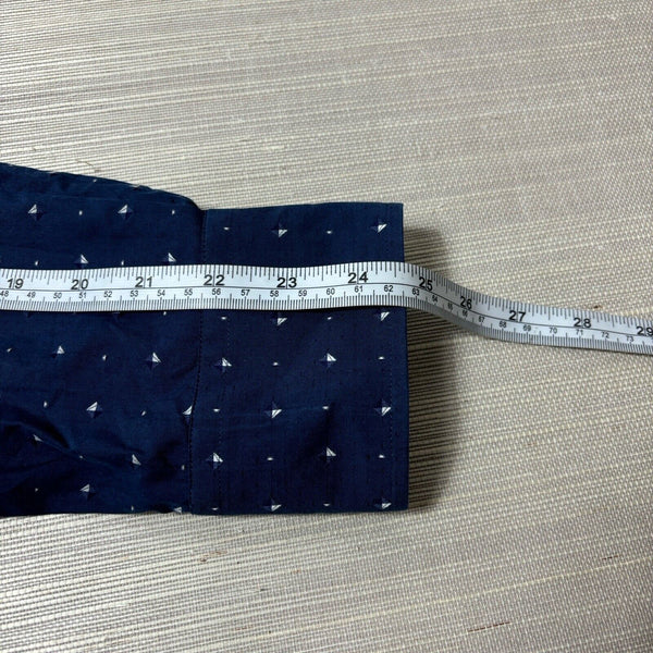 Bugatchi Shirt Mens Navy Blue White Geometric Dotted Sleeve Shaped Fit Button Up