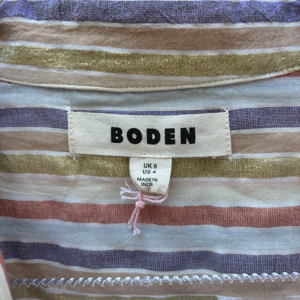 Boden Women's Oversized Button Front Metallic Stripe Shirt Size 4 Collar Cotton