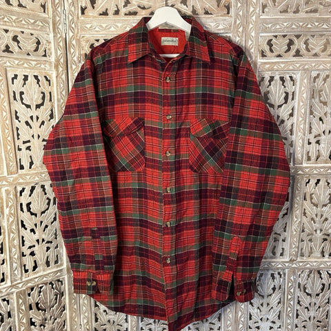 VTG St. John's Bay Men's Lined Flannel Plaid Shirt Jacket Size LT Red & Green