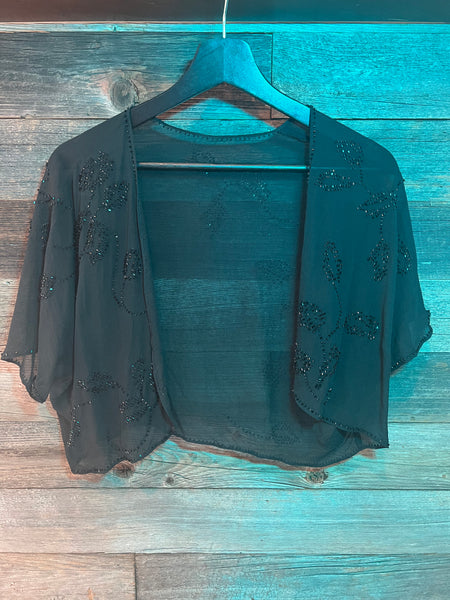 Black Sheer Beaded Shawl-No Size