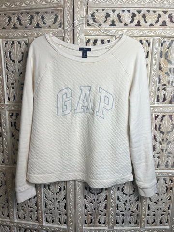 Ladies Ivory Frost GAP Logo Quilt Center Pullover-Size Medium