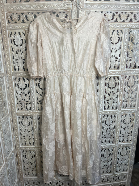 Ladies Cream Moon River Tiered Jacquard Midi Dress-Size Medium