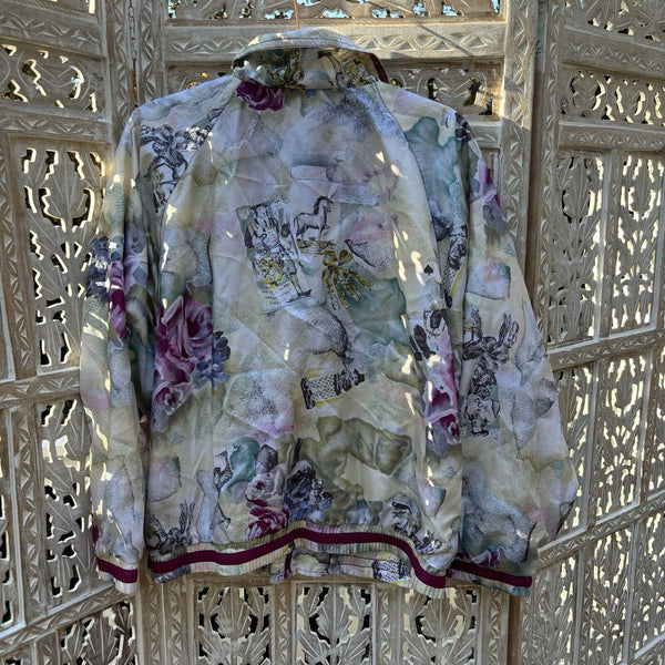 Vtg Casual Isle Floral Jacket Unicorn Print Artsy Fantasy Track Zip oversized M