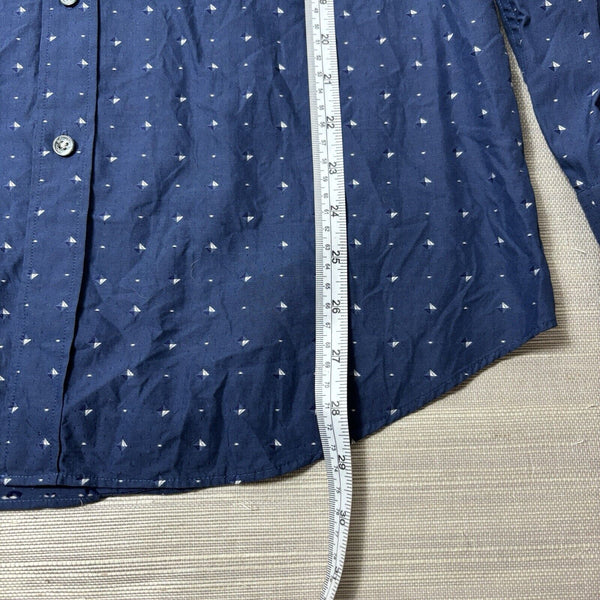 Bugatchi Shirt Mens Navy Blue White Geometric Dotted Sleeve Shaped Fit Button Up