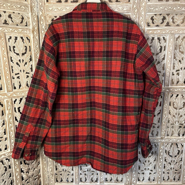 VTG St. John's Bay Men's Lined Flannel Plaid Shirt Jacket Size LT Red & Green