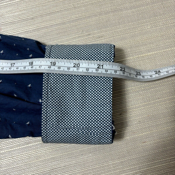 Bugatchi Shirt Mens Navy Blue White Geometric Dotted Sleeve Shaped Fit Button Up