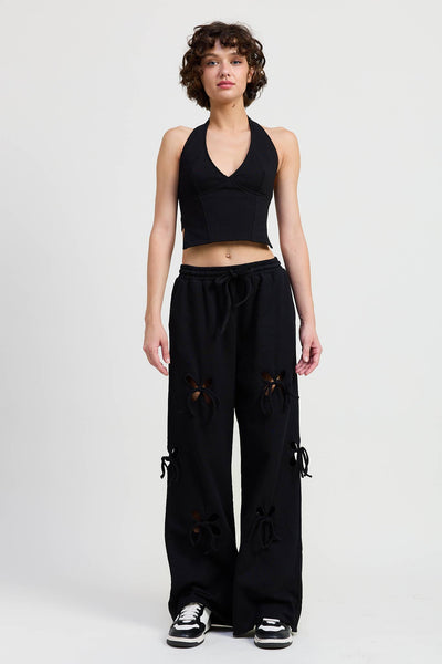 Take a Bow French Terry Sweatpants with Cutout Detail