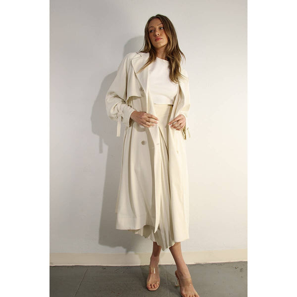 In the Trenches Back Pleated Long Trench Coat~Cream