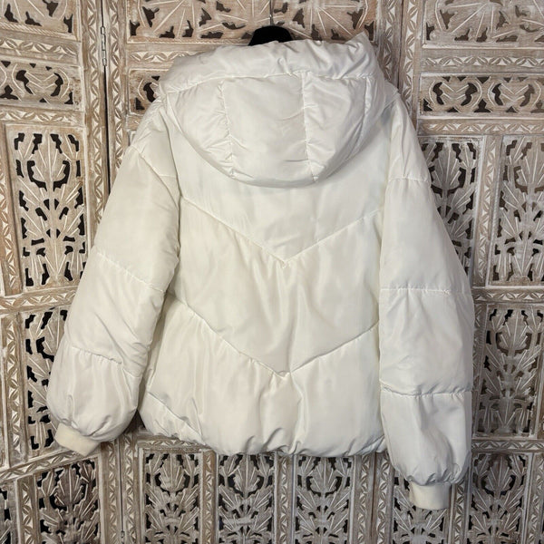 Zara bomber jacket coat puffer women MED zip down winter retro comfy snow white