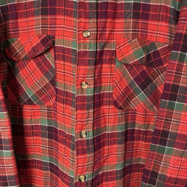 VTG St. John's Bay Men's Lined Flannel Plaid Shirt Jacket Size LT Red & Green