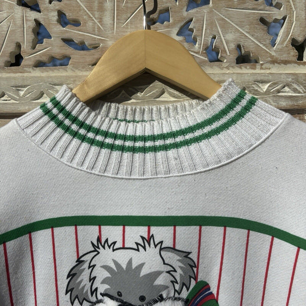 VTG Christmas Striped Sweater Crewneck Mock Neck Animal Gift Rescue Dog White-L