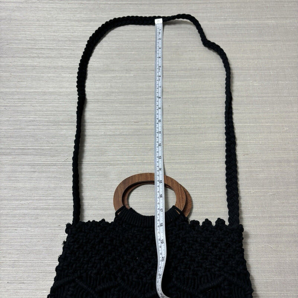 Danielle Nicole Macrame Crochet Boho Black Bag w/ Wood Handle & Crossbody Strap