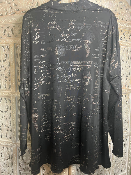 Vintage Linda Lundstrom Black Shirt w/Script all over-Size 18