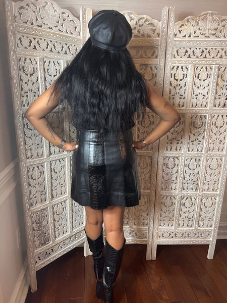 Juped Twice Leather/Croc Mini Skirt