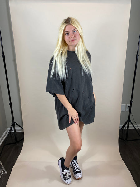 Hand Me Down Oversized Distressed T-Shirt Dress