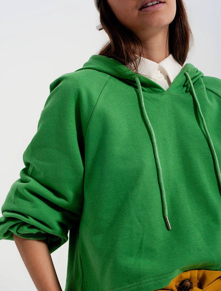 Envious Emotions Green Cropped V-Neck Hoodie